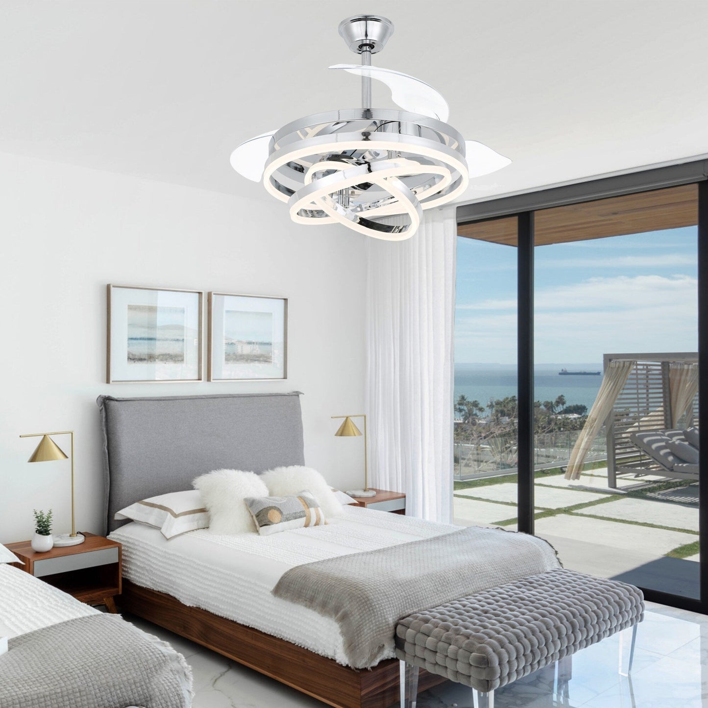 Ventilateur de plafond rétractable Cusp Barn 42 avec éclairage et télécommande, forme DIY, abat-jour moderne, moteur DC silencieux, éclairage LED.