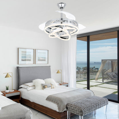 Ventilateur de plafond rétractable Cusp Barn 42 avec éclairage et télécommande, forme DIY, abat-jour moderne, moteur DC silencieux, éclairage LED.