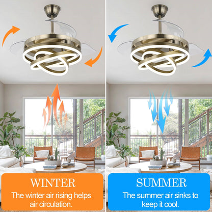 Ventilateur de plafond rétractable Cusp Barn 42 avec éclairage et télécommande, forme DIY, abat-jour moderne, moteur DC silencieux, éclairage LED.