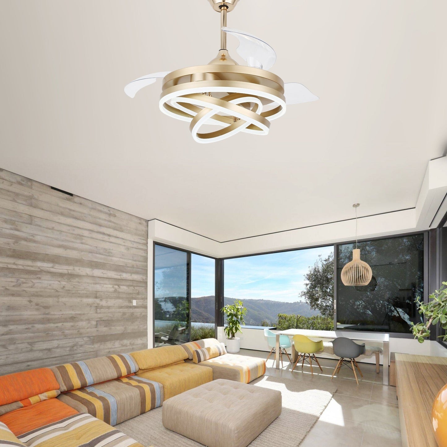 Ventilateur de plafond rétractable Cusp Barn 42 avec éclairage et télécommande, forme DIY, abat-jour moderne, moteur DC silencieux, éclairage LED.