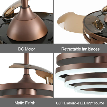 Ventilateur de plafond rétractable Cusp Barn 42 avec éclairage et télécommande, forme DIY, abat-jour moderne, moteur DC silencieux, éclairage LED.