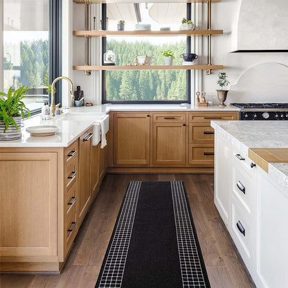 Checkered Border Non-slip Contemporary 26-inch Wide Runner Rug