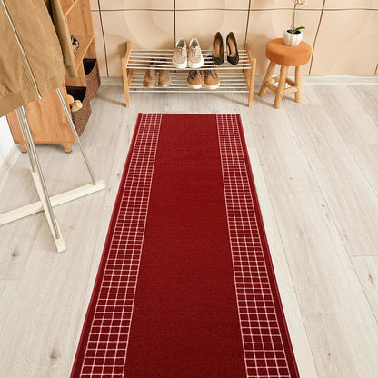 Checkered Border Non-slip Contemporary 26-inch Wide Runner Rug