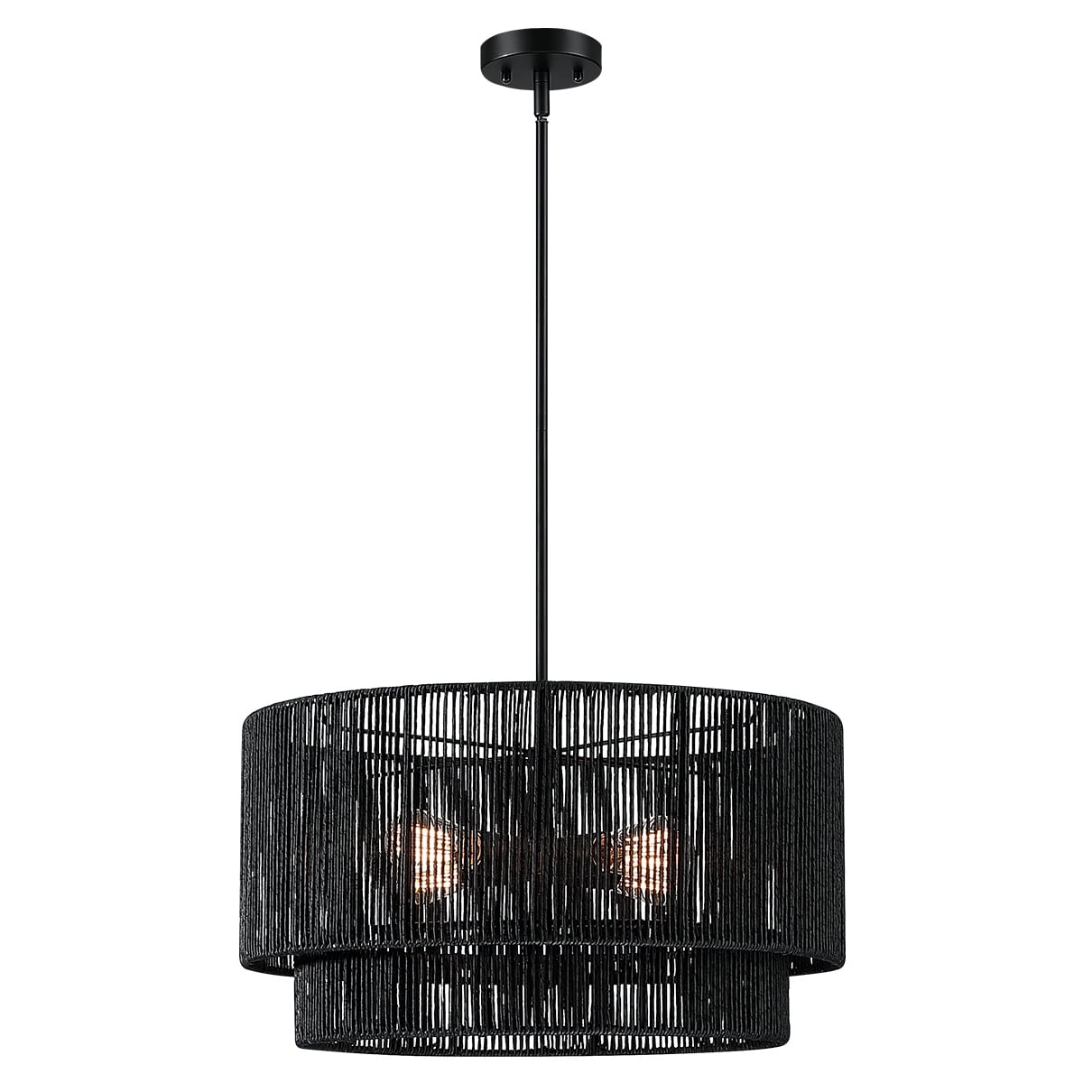 Luminaire suspendu à 4 lumières en rotin noir, modèle Cynthia - 56 cm de largeur