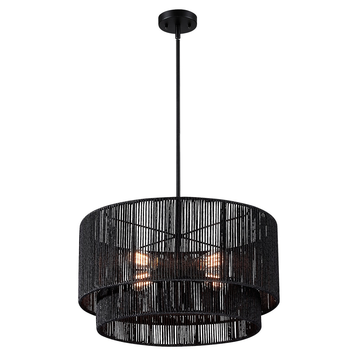 Luminaire suspendu à 4 lumières en rotin noir, modèle Cynthia - 56 cm de largeur