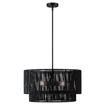 Luminaire suspendu à 4 lumières en rotin noir, modèle Cynthia - 56 cm de largeur
