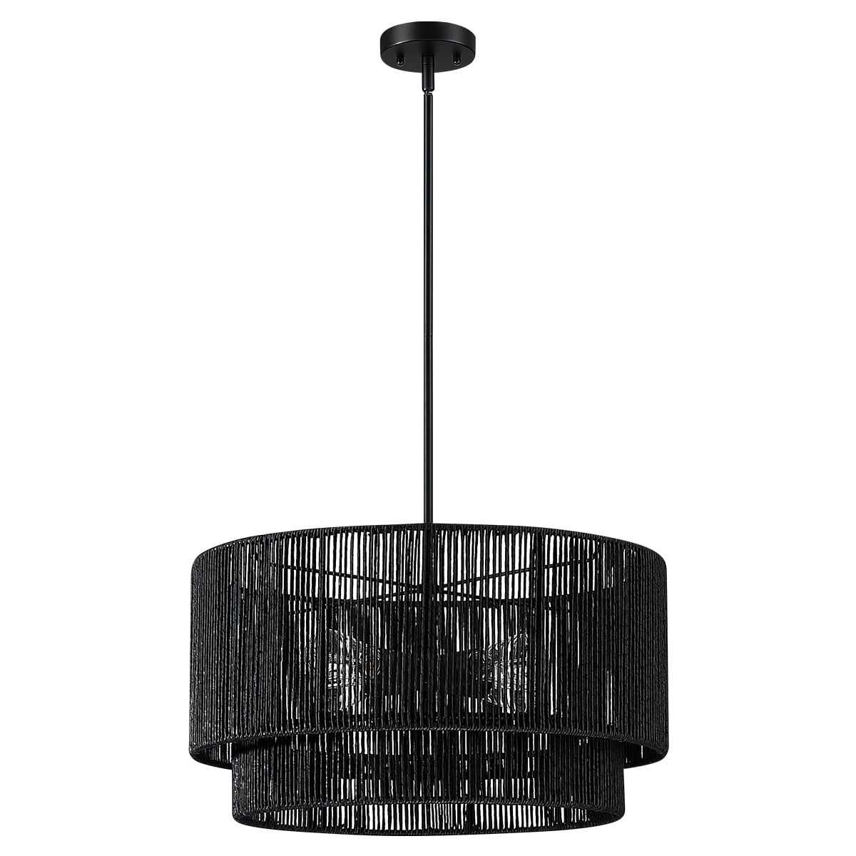 Luminaire suspendu à 4 lumières en rotin noir, modèle Cynthia - 56 cm de largeur