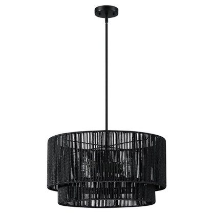 Luminaire suspendu à 4 lumières en rotin noir, modèle Cynthia - 56 cm de largeur