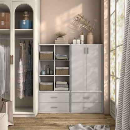 DH BASIC Modern Wood Customizable Stackable Storage Organizer - Cube Shelves, Drawer Cabinet, Bookcase with Doors by Denhour