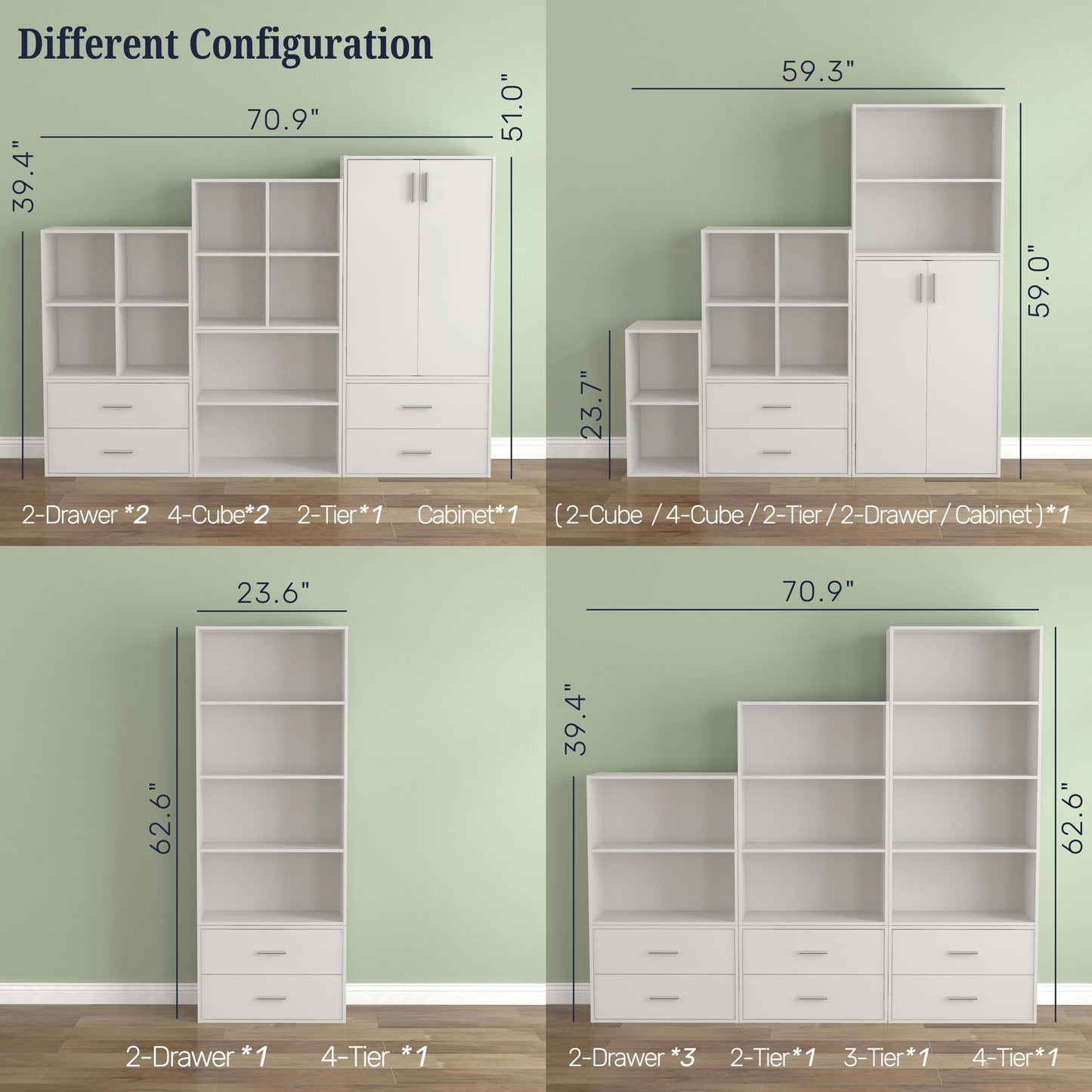 DH BASIC Modern Wood Customizable Stackable Storage Organizer - Cube Shelves, Drawer Cabinet, Bookcase with Doors by Denhour