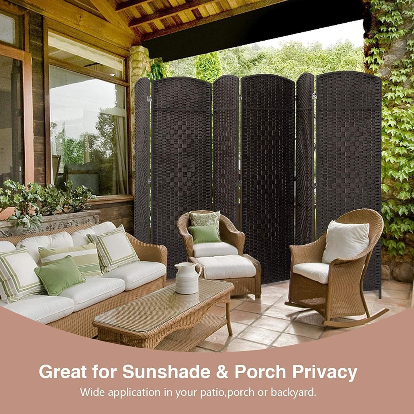 Paravent de séparation de pièce, hauteur 1,8 m, en fibre tressée, pliable, pour plus d'intimité.