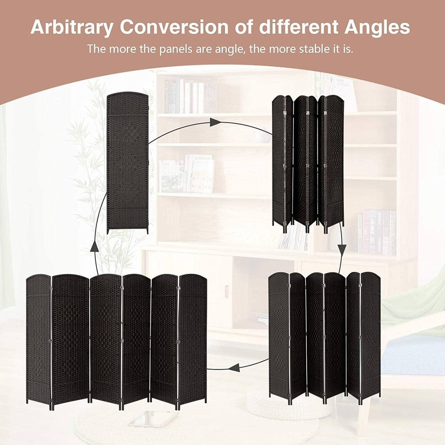 Paravent de séparation de pièce, hauteur 1,8 m, en fibre tressée, pliable, pour plus d'intimité.