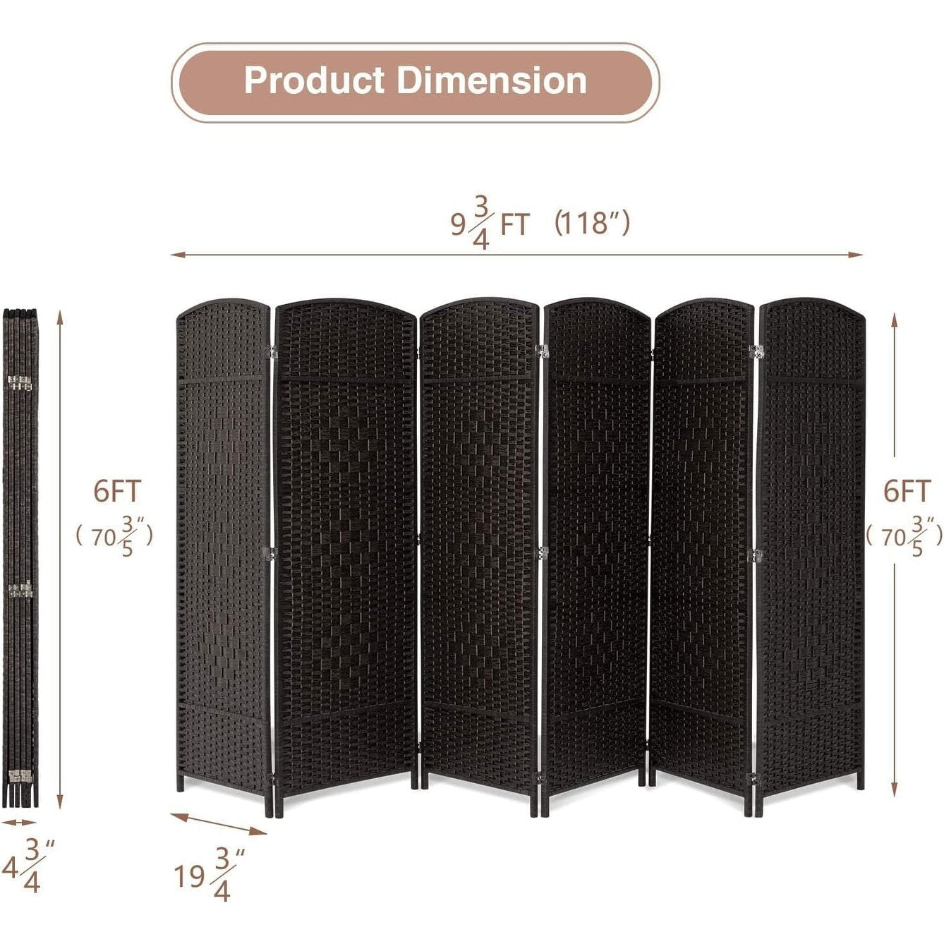 Paravent de séparation de pièce, hauteur 1,8 m, en fibre tressée, pliable, pour plus d'intimité.
