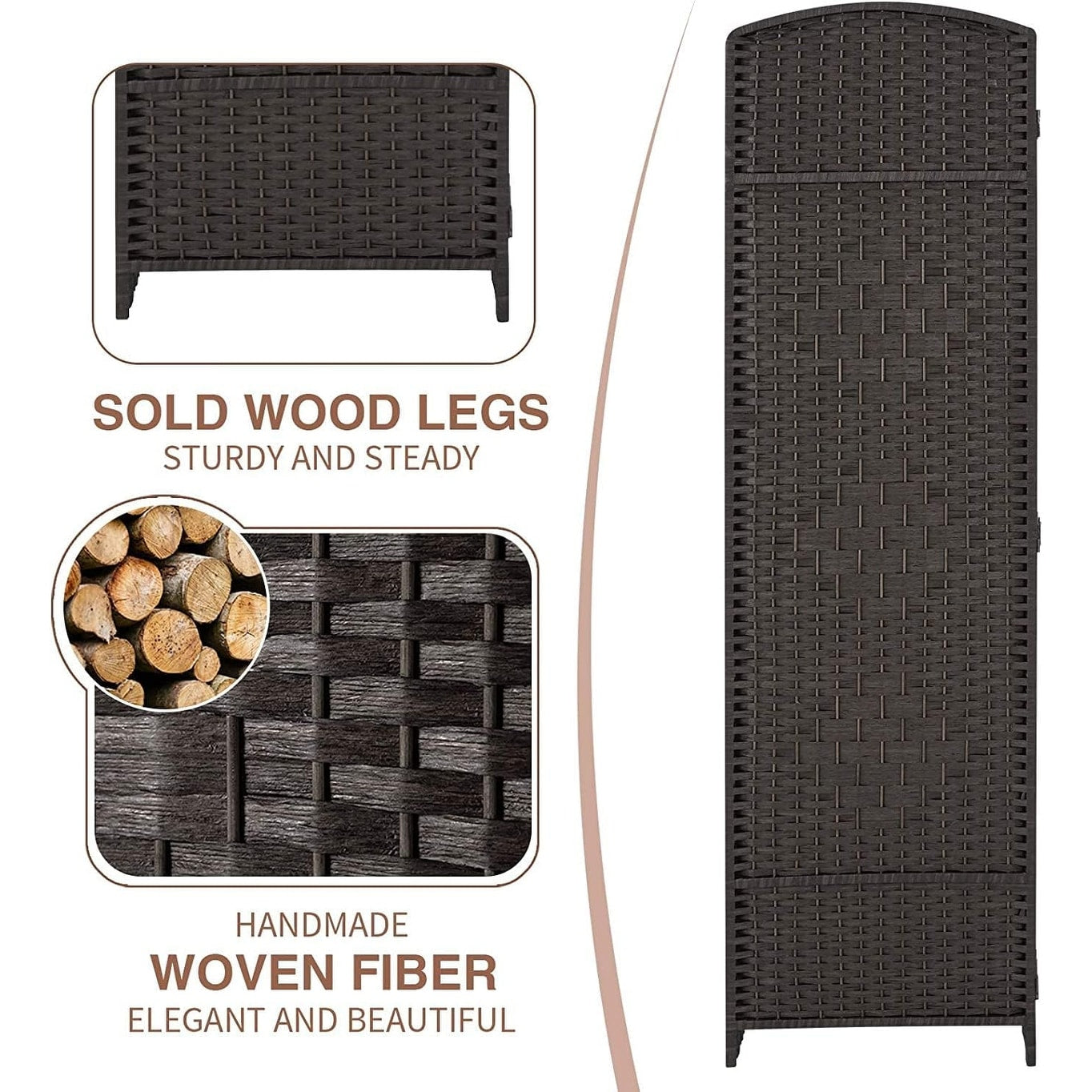 Paravent de séparation de pièce, hauteur 1,8 m, en fibre tressée, pliable, pour plus d'intimité.