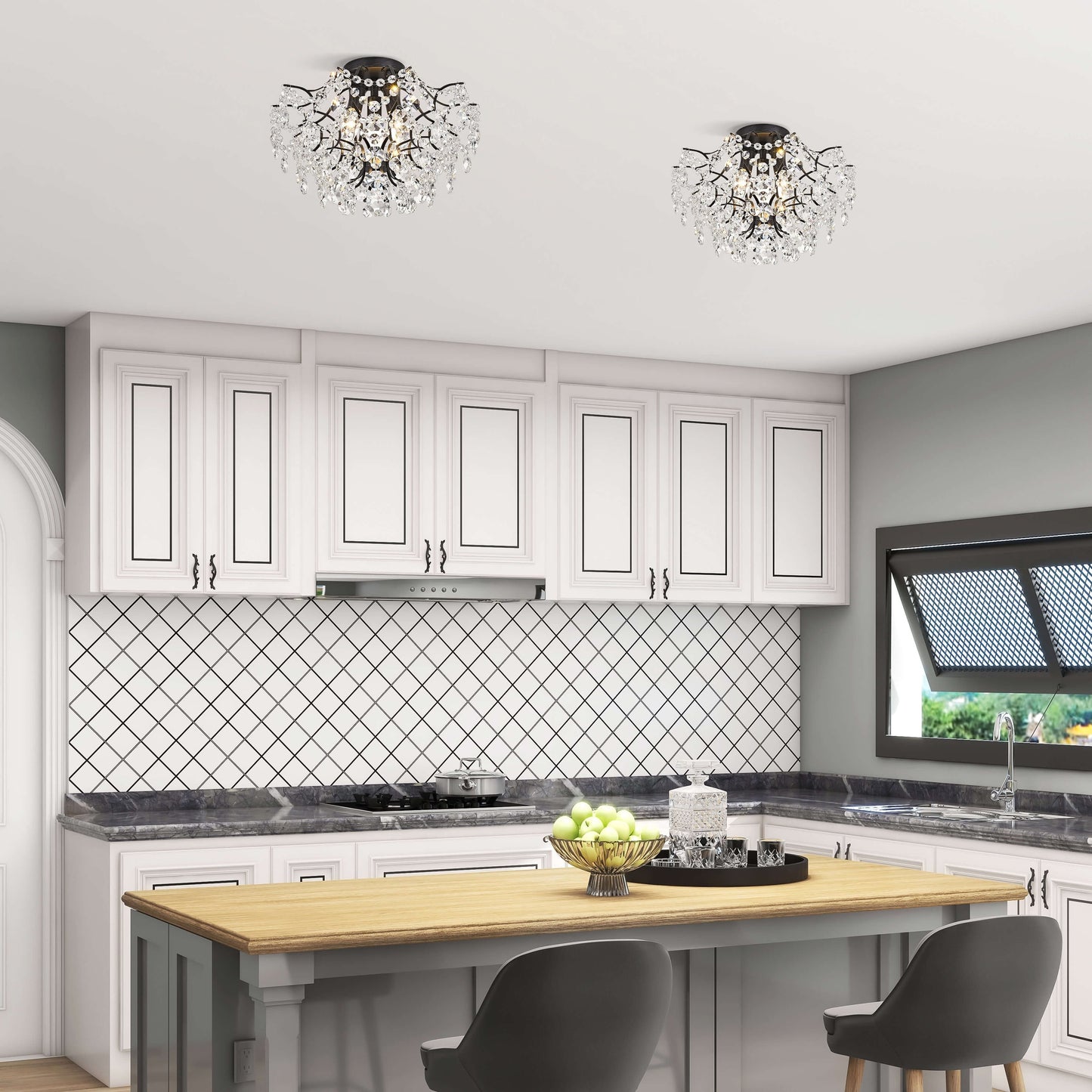 Dalia - Plafonnier intérieur élégant à 3 lumières avec cristaux