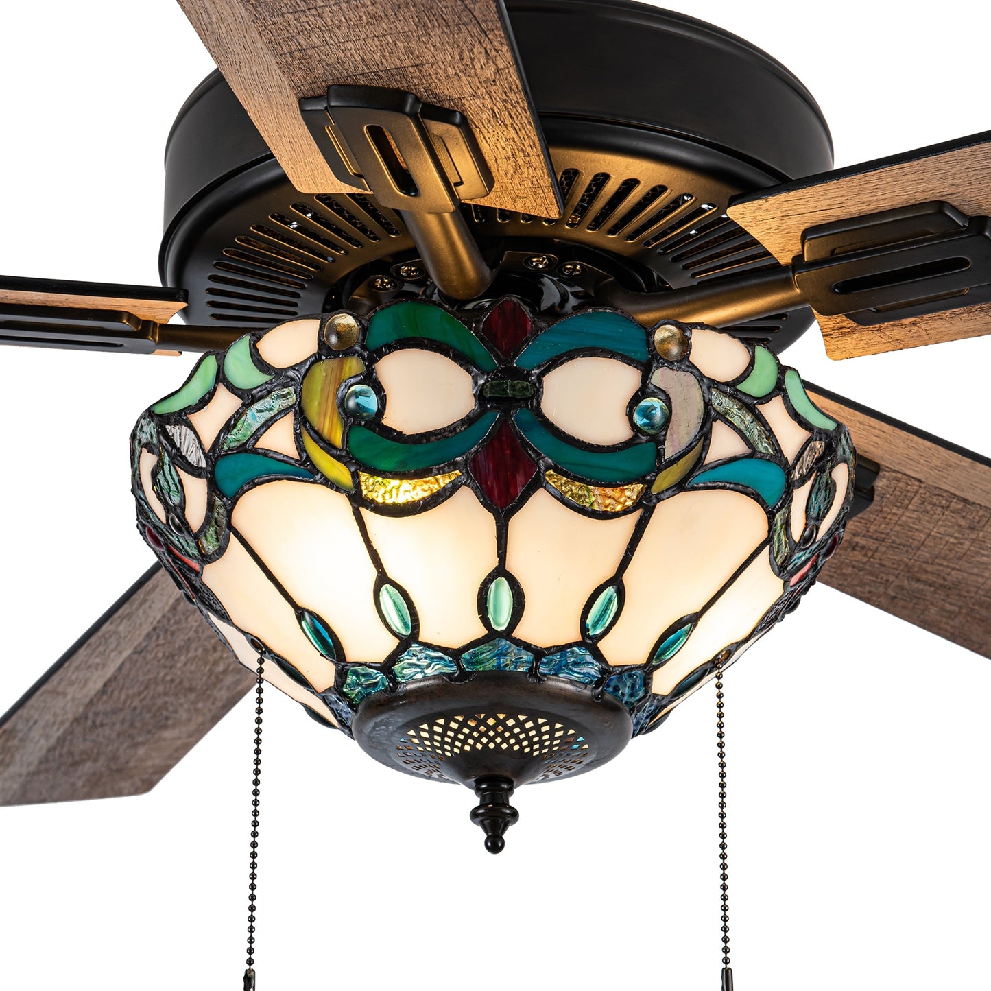 Ventilateur de plafond Della River of Goods à 52 pouces avec 3 lumières, télécommande et fini bronze huilé et verre teinté
