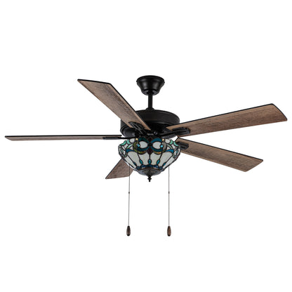 Ventilateur de plafond Della River of Goods à 52 pouces avec 3 lumières, télécommande et fini bronze huilé et verre teinté