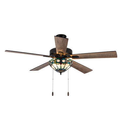 Ventilateur de plafond Della River of Goods à 52 pouces avec 3 lumières, télécommande et fini bronze huilé et verre teinté