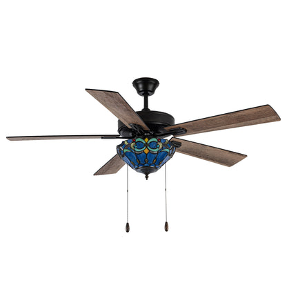 Ventilateur de plafond Della River of Goods à 52 pouces avec 3 lumières, télécommande et fini bronze huilé et verre teinté