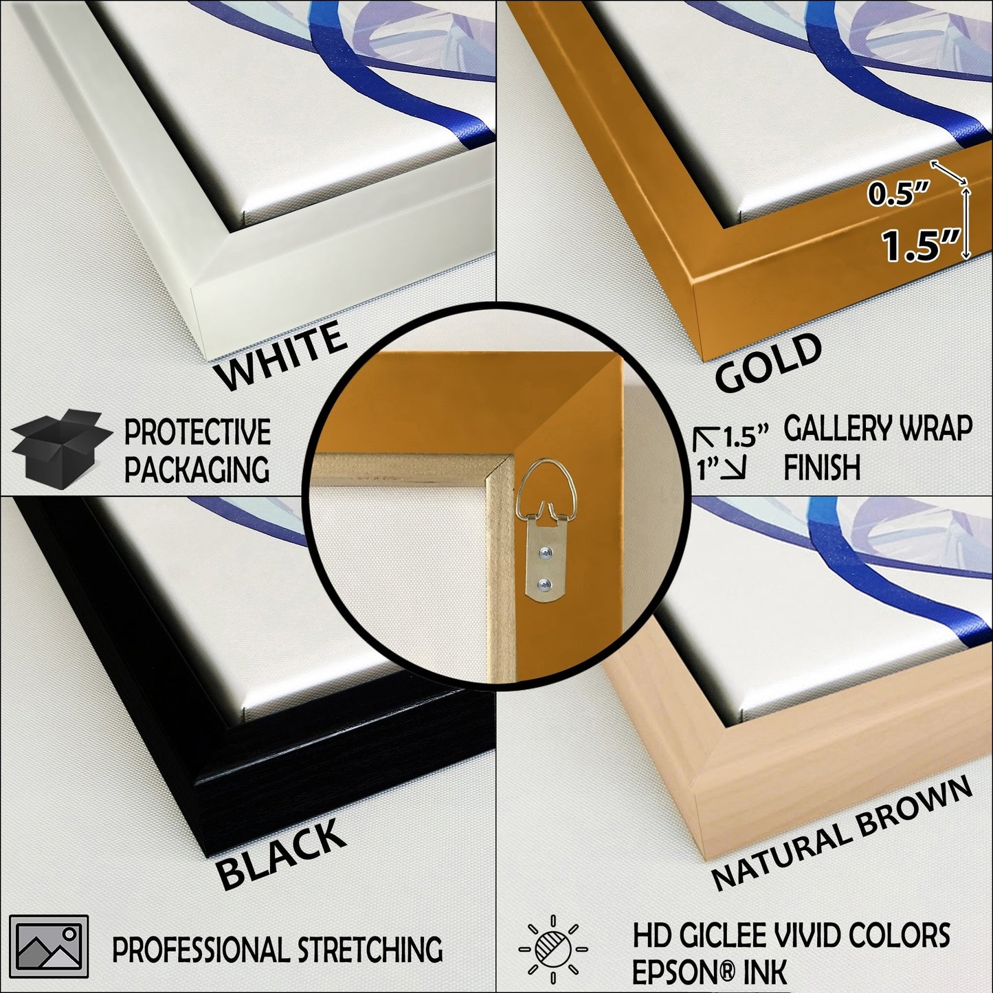 Designart Impression sur toile encadrée d'art abstrait géode, forme de marbre bleu et or III, géométrique moderne - 3 panneaux