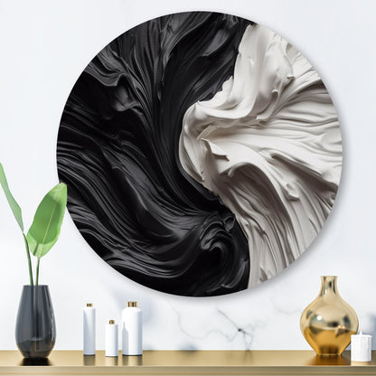Designart Black White Marbled Dreamscape V Modern Geometric Metal Round Wall Art