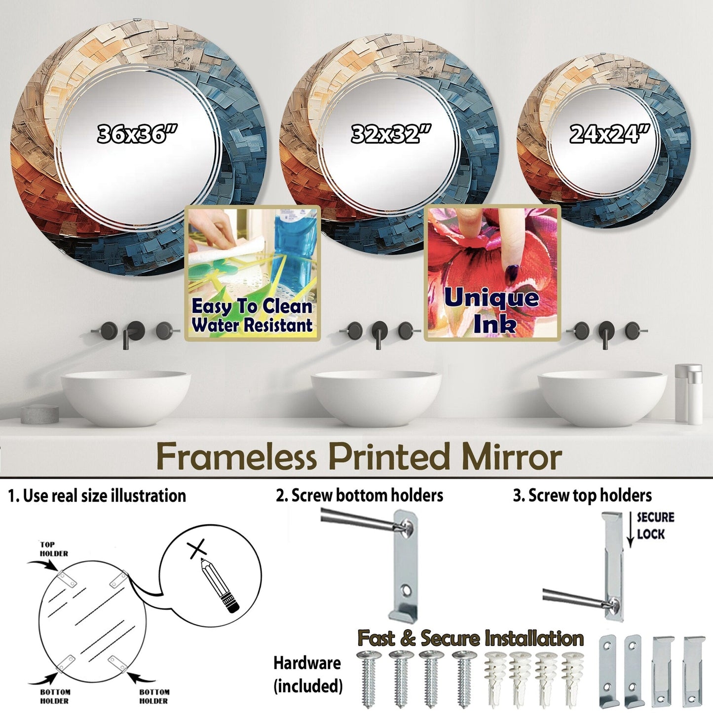 Designart Miroir mural abstrait moderne en spirale et en collage