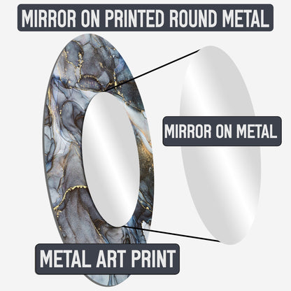 Designart Gold Constructing Blue Realms I Miroir rond à formes abstraites - Miroir moderne bleu pour salon