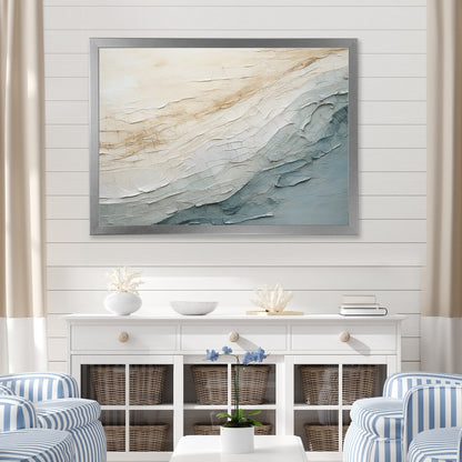 Designart Minimalism Beige And Grey Wave Horizon I Coastal Minimalism Framed Wall Decor