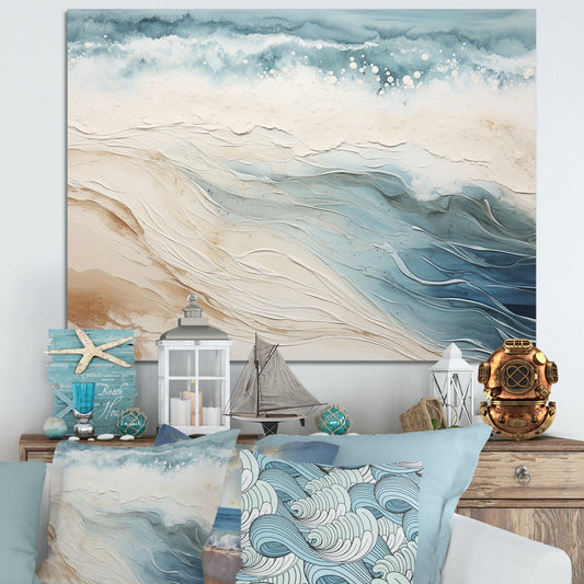 Designart Modern Blue And Beige Sand Aerial View V Coastal Beach Sand Wall Art
