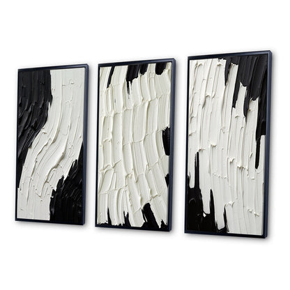 Designart Momentary Spirit - Ensemble de 3 tableaux abstraits noir et blanc encadrés pour décoration murale.