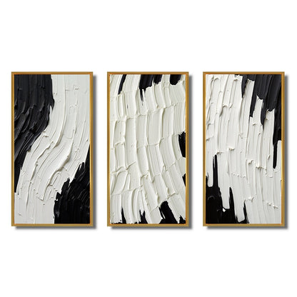 Designart Momentary Spirit - Ensemble de 3 tableaux abstraits noir et blanc encadrés pour décoration murale.