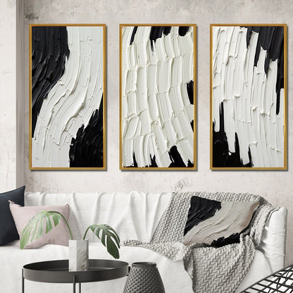 Designart Momentary Spirit - Ensemble de 3 tableaux abstraits noir et blanc encadrés pour décoration murale.