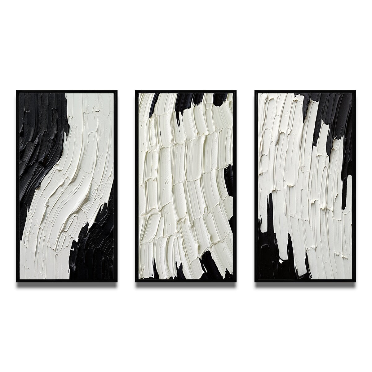 Designart Momentary Spirit - Ensemble de 3 tableaux abstraits noir et blanc encadrés pour décoration murale.