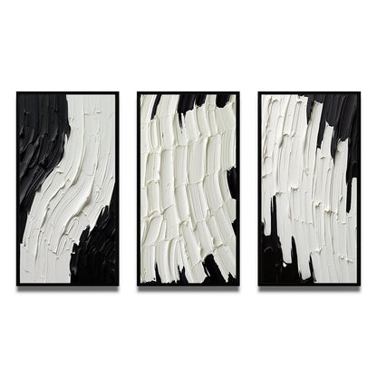 Designart Momentary Spirit - Ensemble de 3 tableaux abstraits noir et blanc encadrés pour décoration murale.