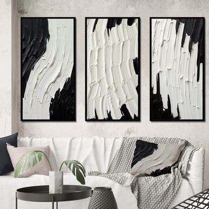 Designart Momentary Spirit - Ensemble de 3 tableaux abstraits noir et blanc encadrés pour décoration murale.