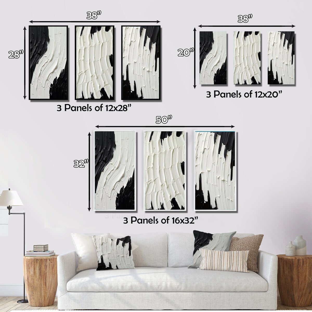 Designart Momentary Spirit - Ensemble de 3 tableaux abstraits noir et blanc encadrés pour décoration murale.