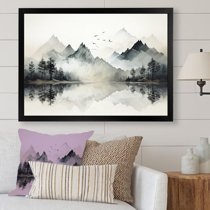 Designart Watercolor Lake And Forest Dream I Landscape Mountains Framed Canvas Wall Art
