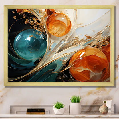 Designart White Blue And Orange Ink Storm III Abstract Painting Blue Wall Decor Modern Bedroom Framed Canvas Wall Art
