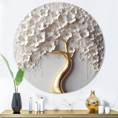 Designart White Orchid Tree Garden Of Branches VIII Tree Floral Metal Round Wall Art Print On Metal