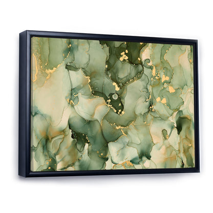 Designart Green Luxury Abstract Fluid Art I Modern Framed Canvas Wall Art Print