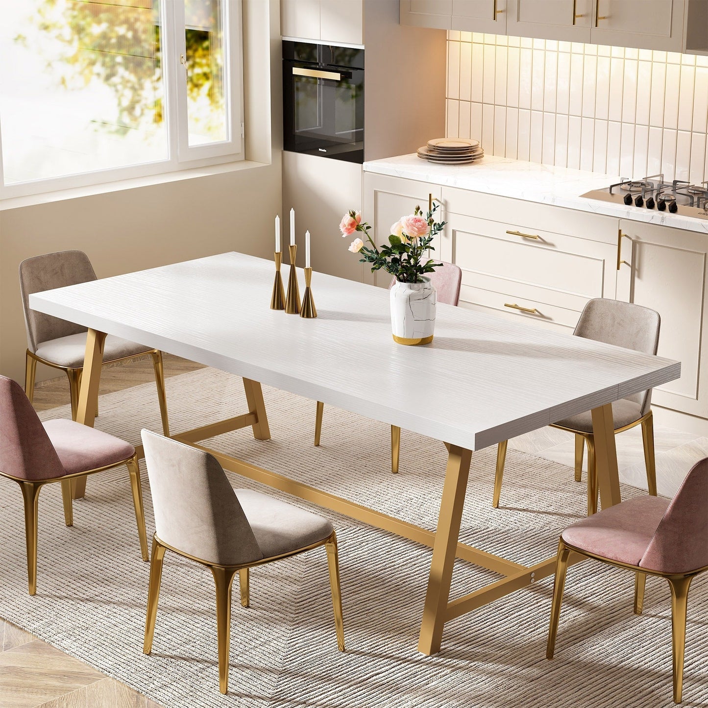 Table de salle à manger pour 8 personnes, table de cuisine rectangulaire en bois de 179,5 cm (70,87 pouces)