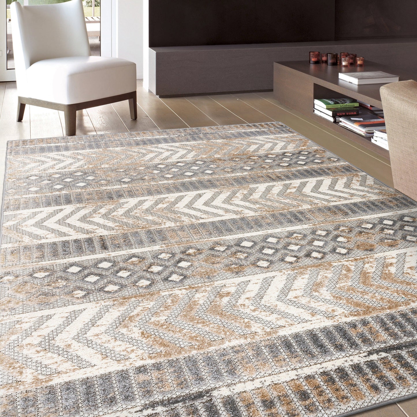 World Rug Gallery Distressed Geometric Indoor/Outdoor Area Rug