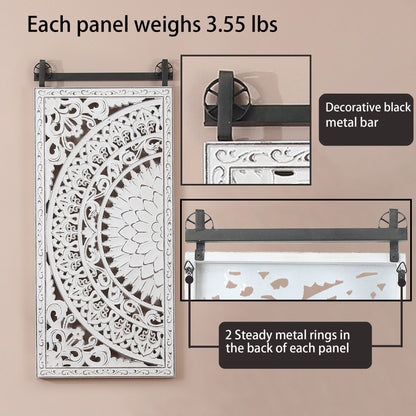 Décoration murale en bois blanc ivoire vieilli avec accents noirs (lot de 2)