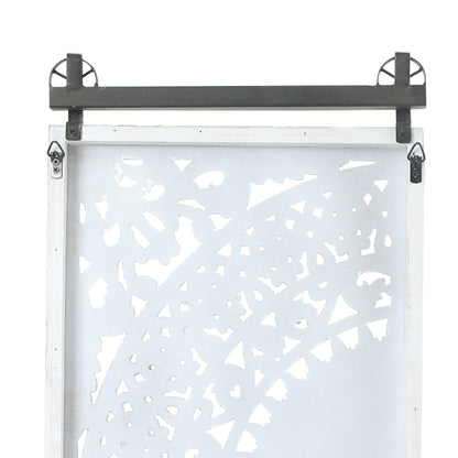 Décoration murale en bois blanc ivoire vieilli avec accents noirs (lot de 2)