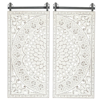 Décoration murale en bois blanc ivoire vieilli avec accents noirs (lot de 2)