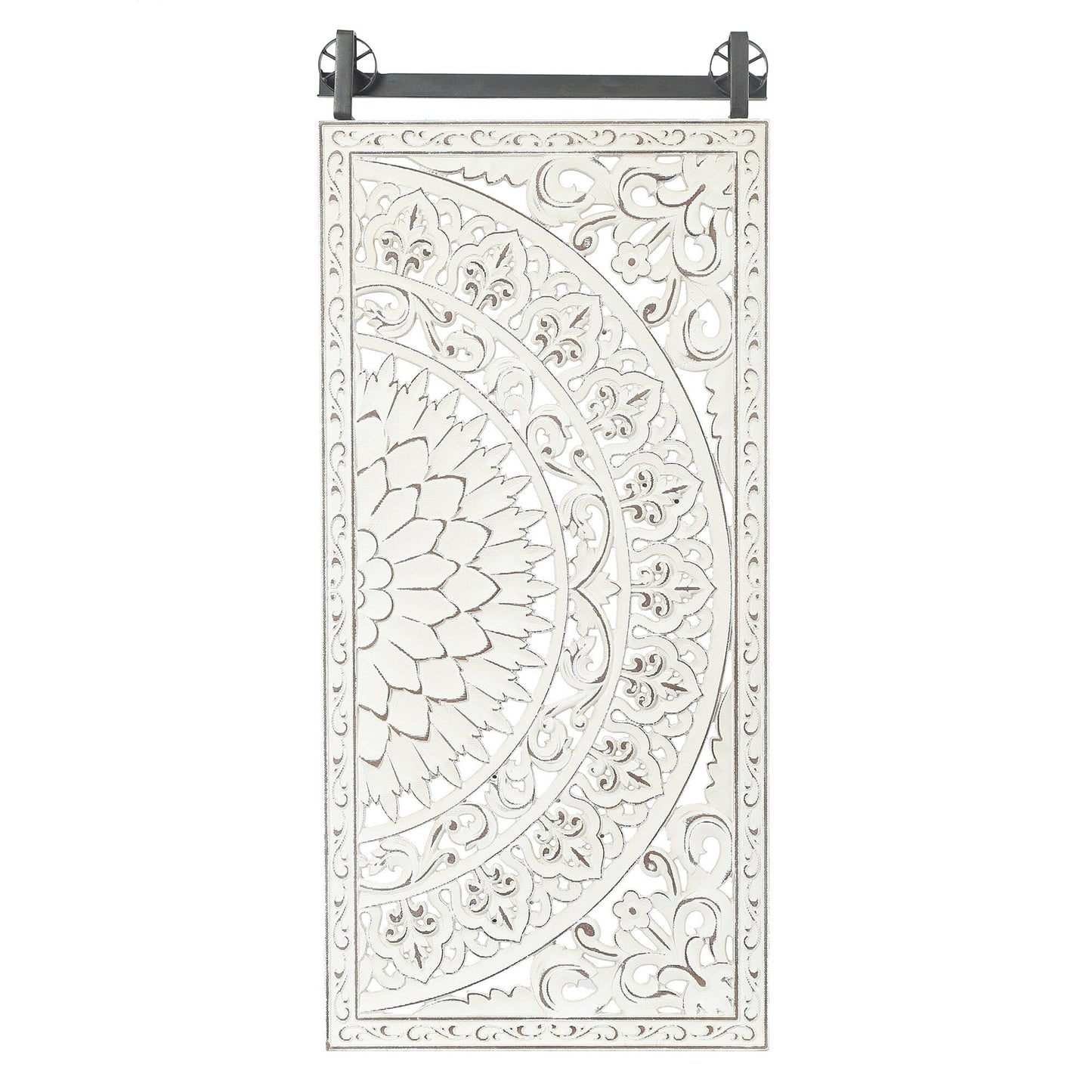 Décoration murale en bois blanc ivoire vieilli avec accents noirs (lot de 2)