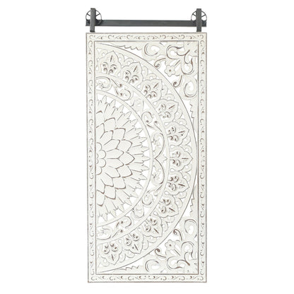 Décoration murale en bois blanc ivoire vieilli avec accents noirs (lot de 2)