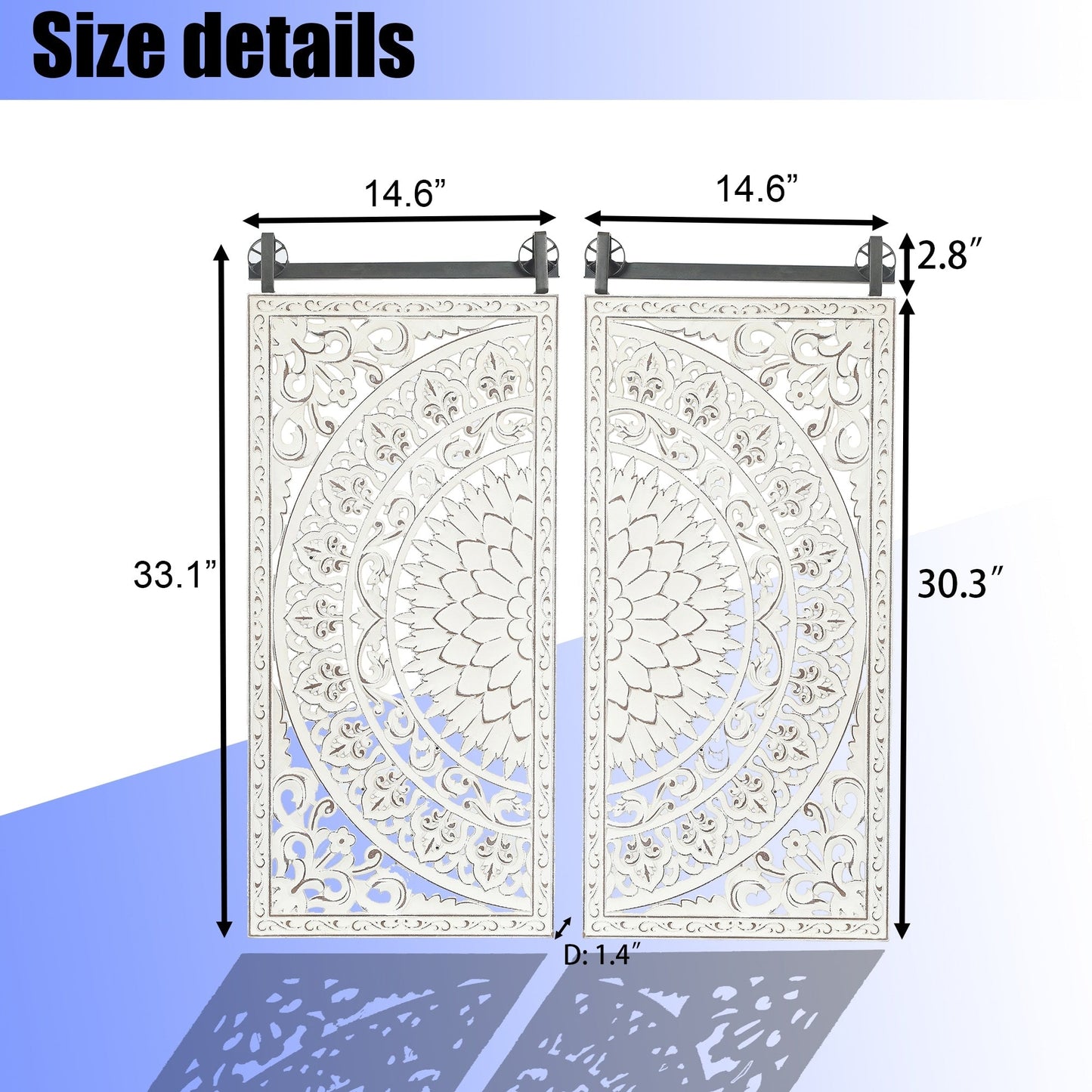 Décoration murale en bois blanc ivoire vieilli avec accents noirs (lot de 2)