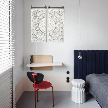 Décoration murale en bois blanc ivoire vieilli avec accents noirs (lot de 2)