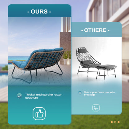 Fauteuil Papasan double avec coussin, en rotin PE résistant aux intempéries et cadre en métal, pour intérieur et extérieur.